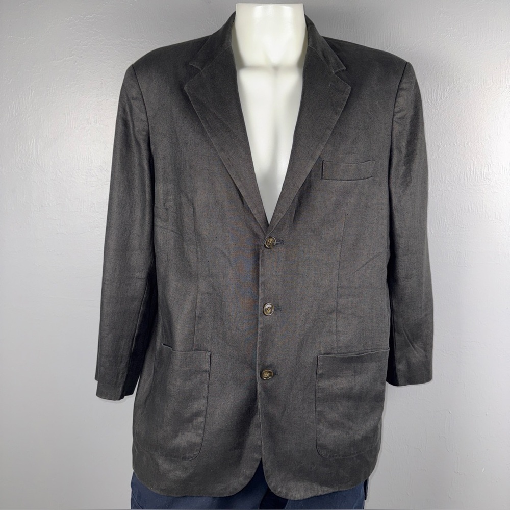 Gap Blazer Mens Large Black Linen Single Breasted 3 Buttons Lightweight Wedding